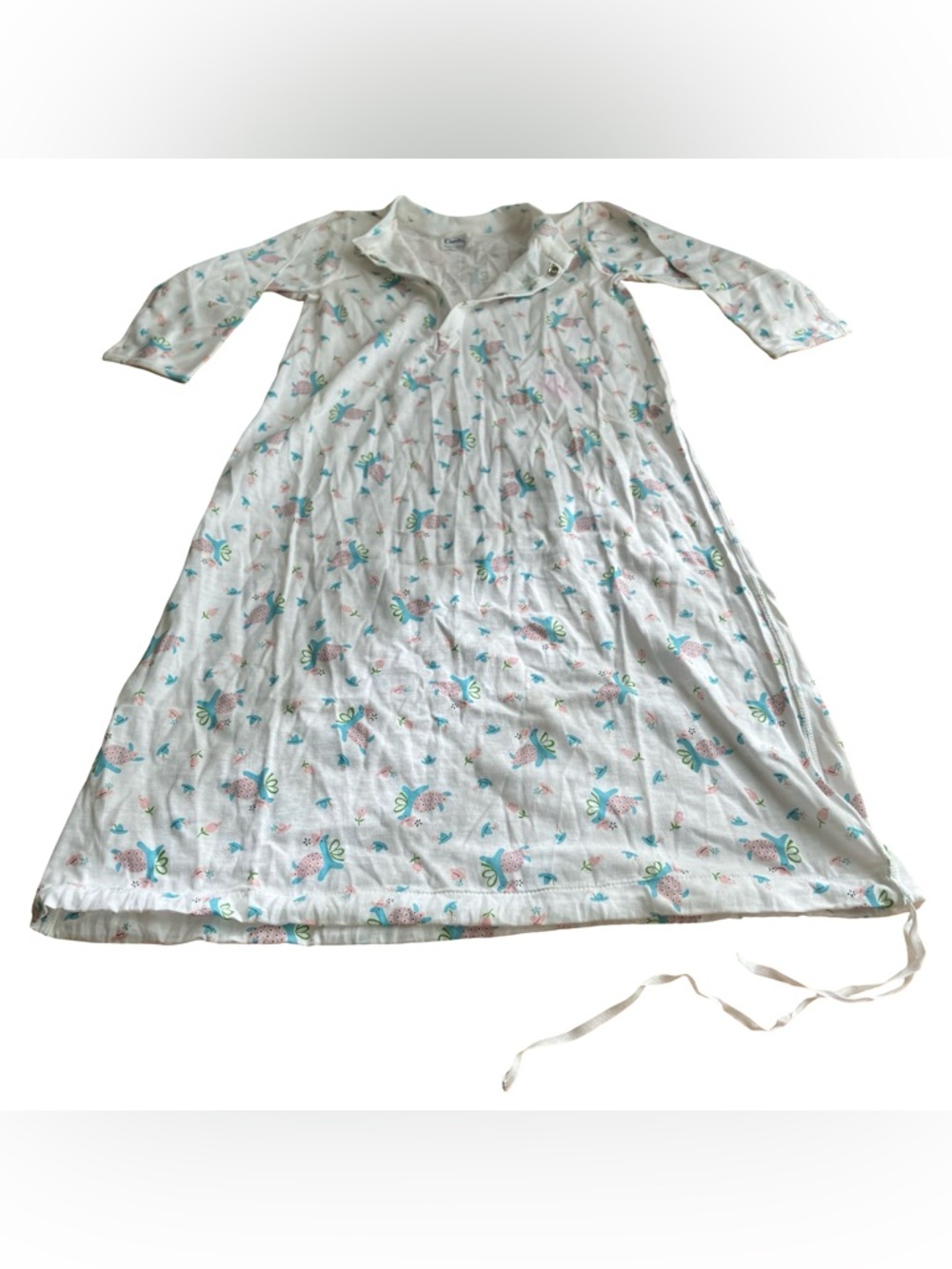 Vintage Newborn Baby Layette Sleep Gown Spring Dinosaur Floral Cinch Bottom Snap